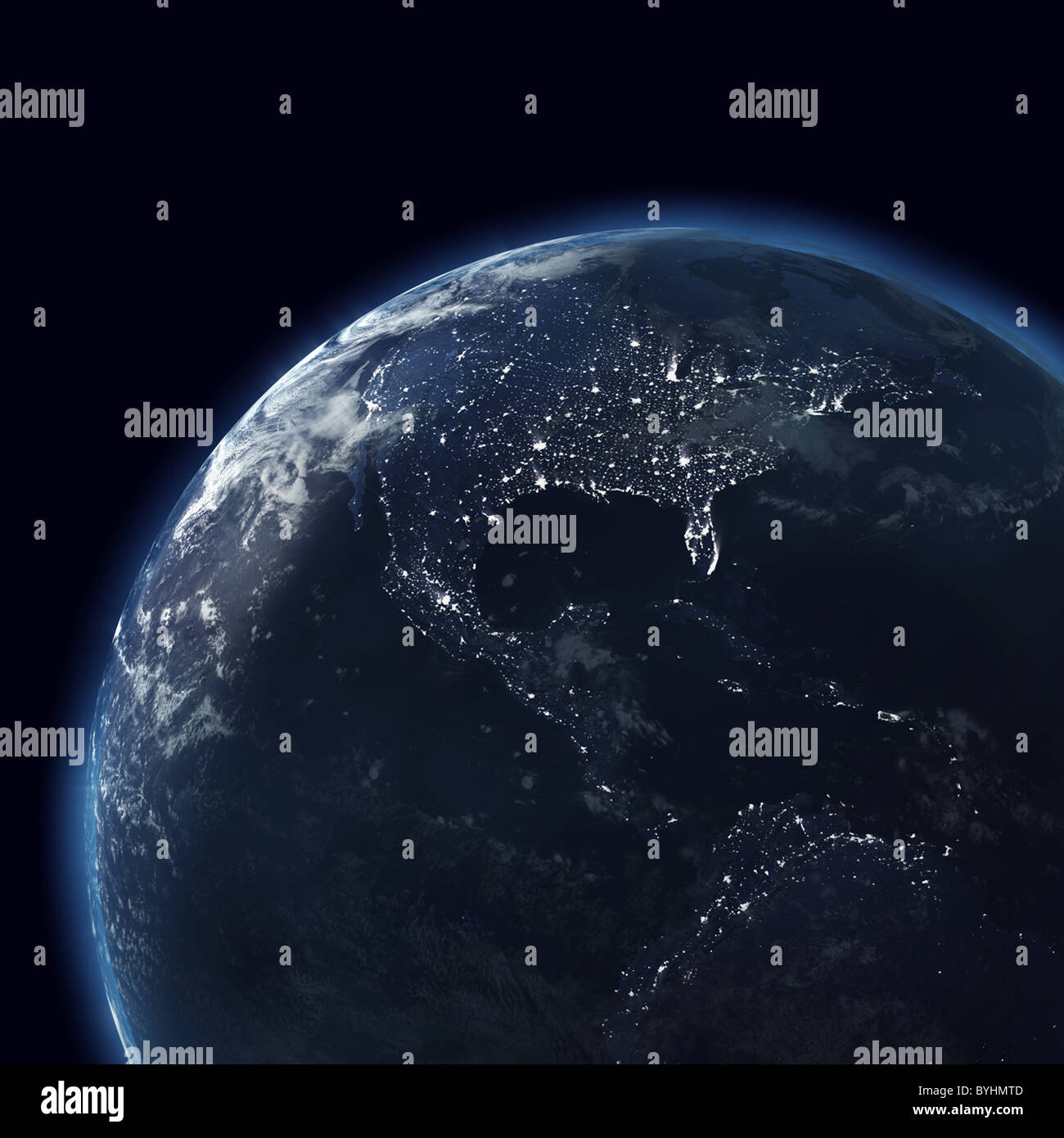 Nuit avec les lumières de la ville, carte détaillée de la région atlantique, l'Amérique, USA Banque D'Images