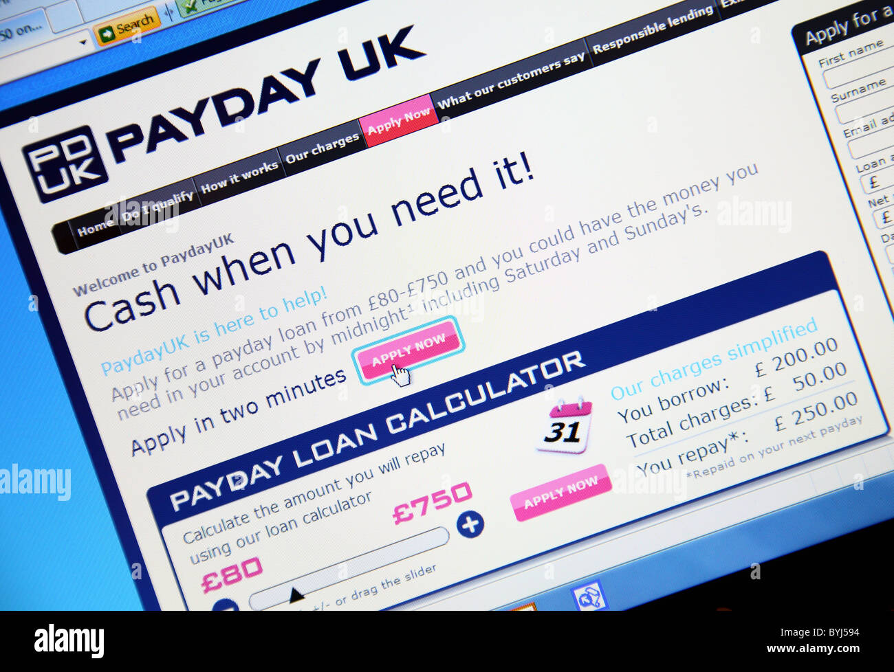 Jour de paie de prêts sur salaire Royaume-uni site web. Banque D'Images