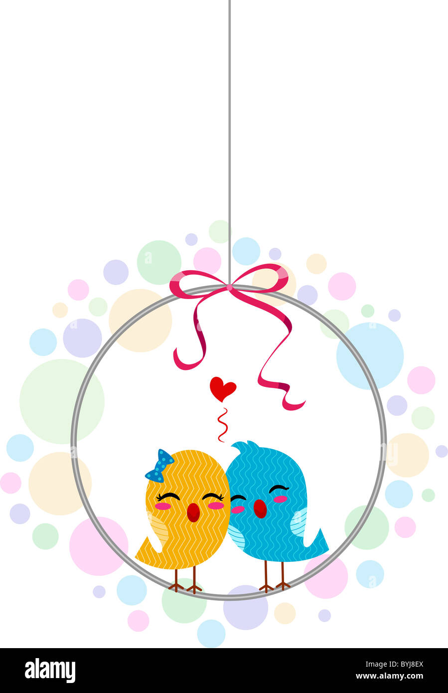 Illustration de tourtereaux dans une cage circulaire Banque D'Images