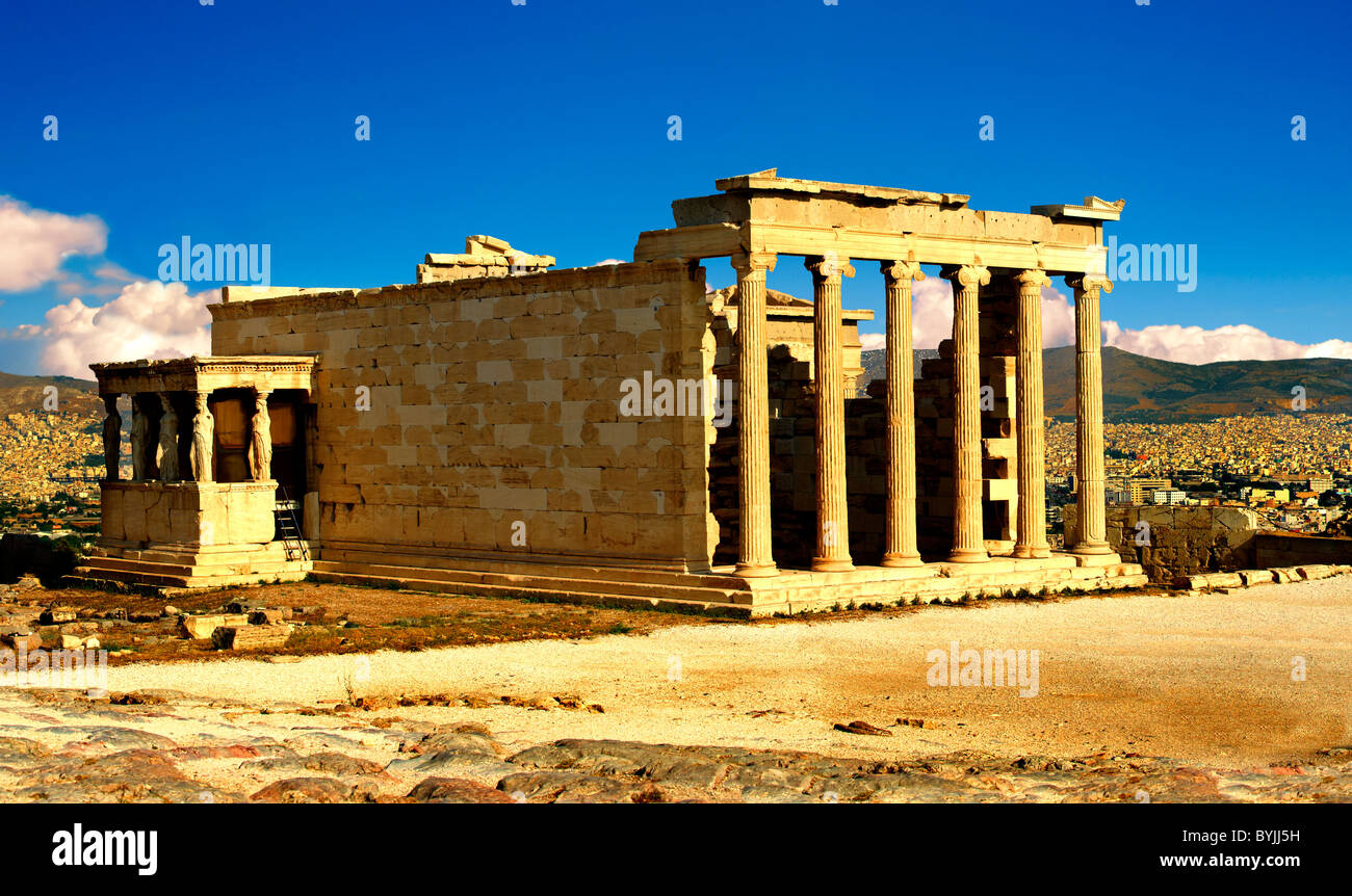 L'Erechtheum Temple, l'acropole d'Athènes en Grèce. Banque D'Images