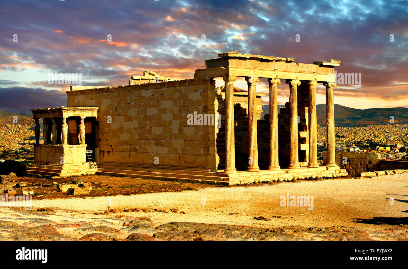 L'Erechtheum Temple, l'acropole d'Athènes en Grèce. Banque D'Images