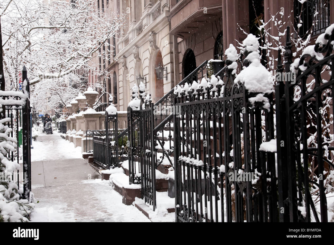 Grès dans la neige, East 35th Street, Murray Hill, NEW YORK Banque D'Images