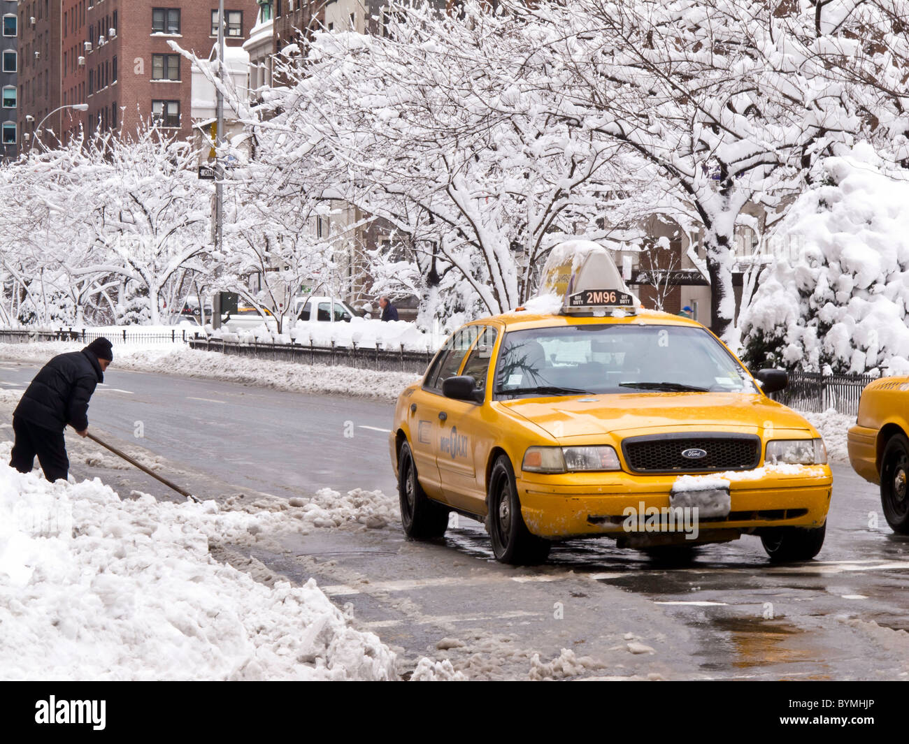 Les taxis, tempête de neige, Park Avenue, Murray Hill, NEW YORK Banque D'Images