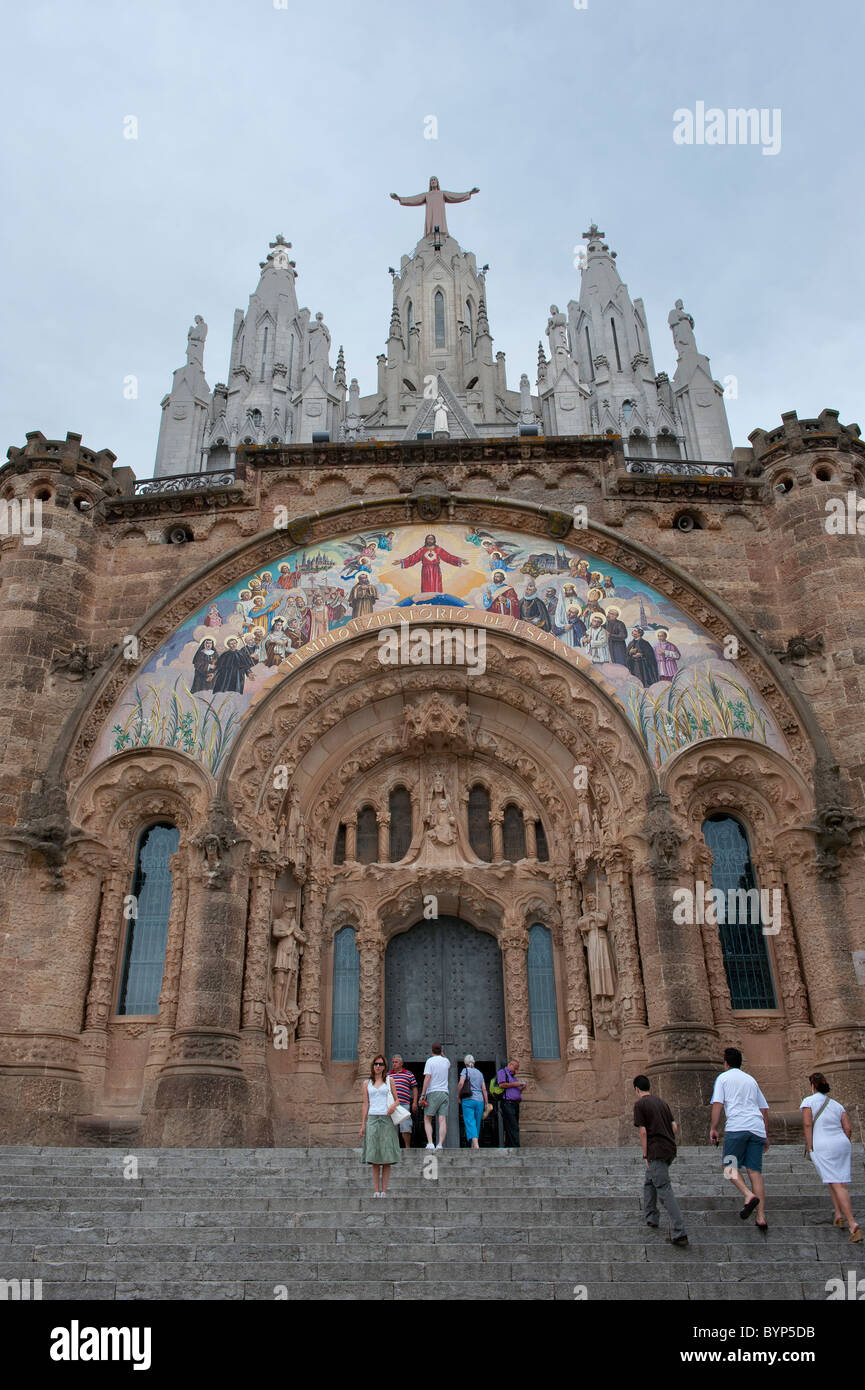 Église Sagrado Corazón Mont Tibidabo Barcelone Espagne Banque D'Images