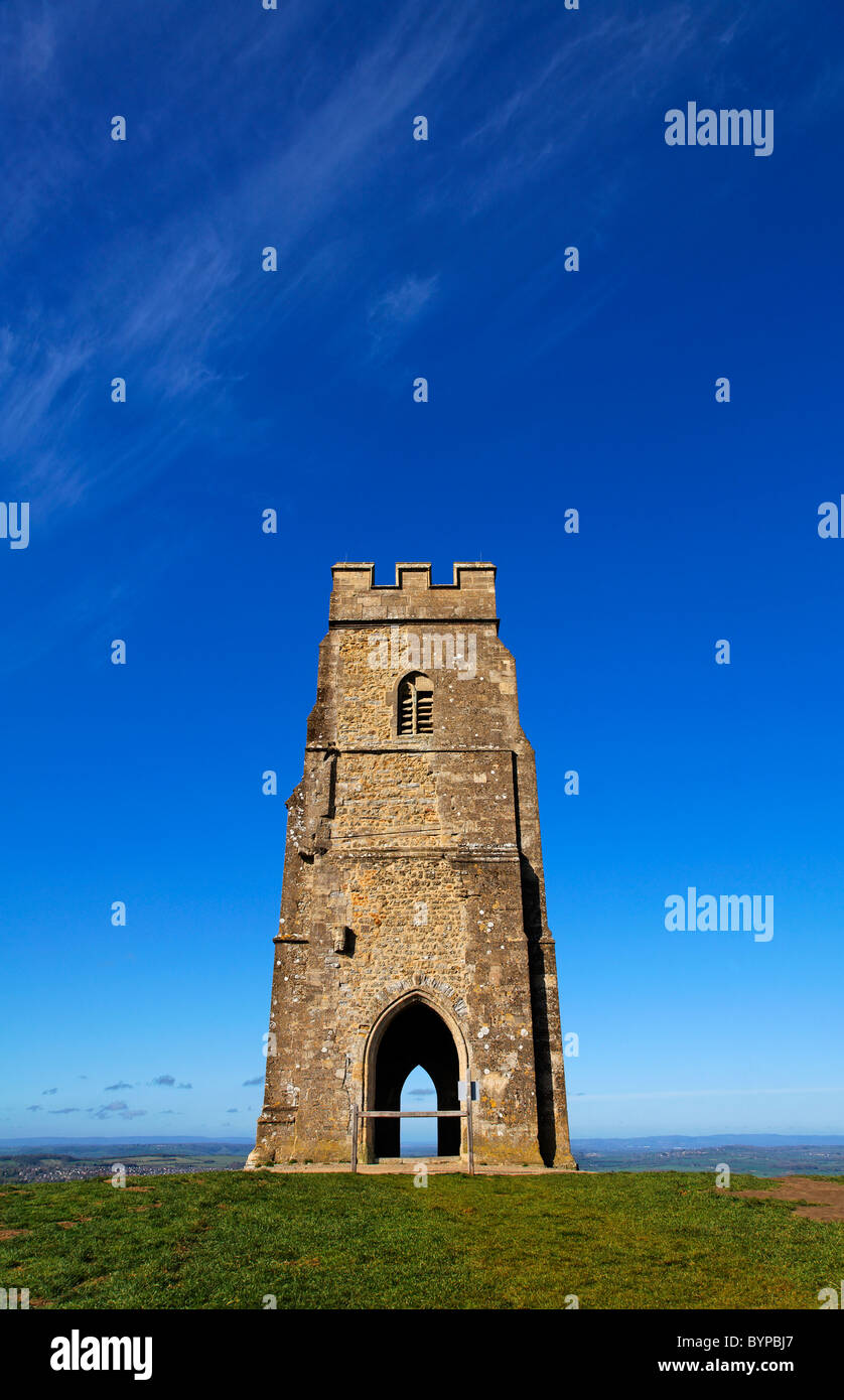 St Michael's tower sur Tor de Glastonbury, Glastonbury, Somerset, Angleterre Banque D'Images