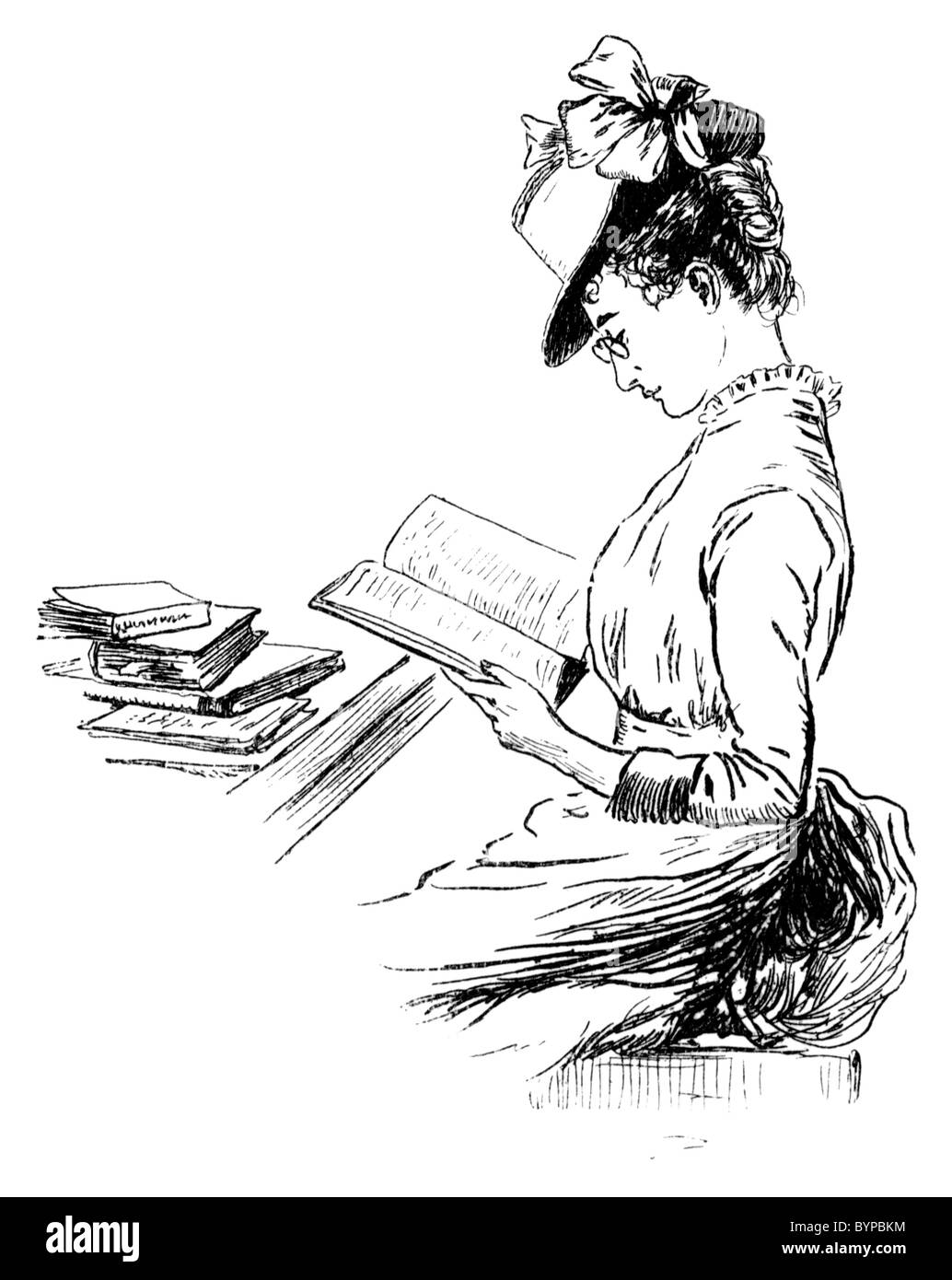 1888/9 - croquis d'un lecteur de salon. Une dame lit un livre. Banque D'Images