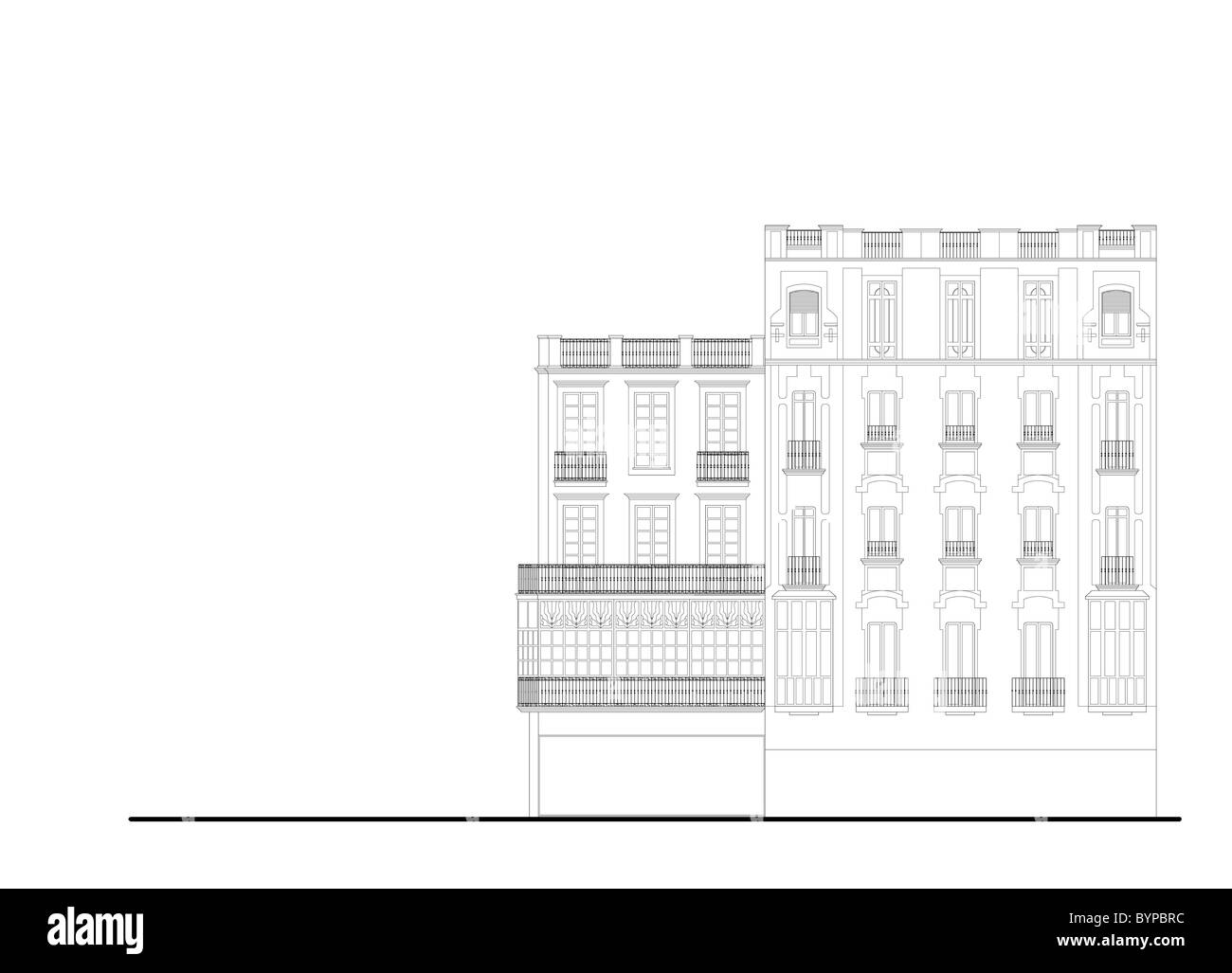 L'architecture baroque : Façades de bâtiments baroques à Séville, Espagne (vecteur) Banque D'Images