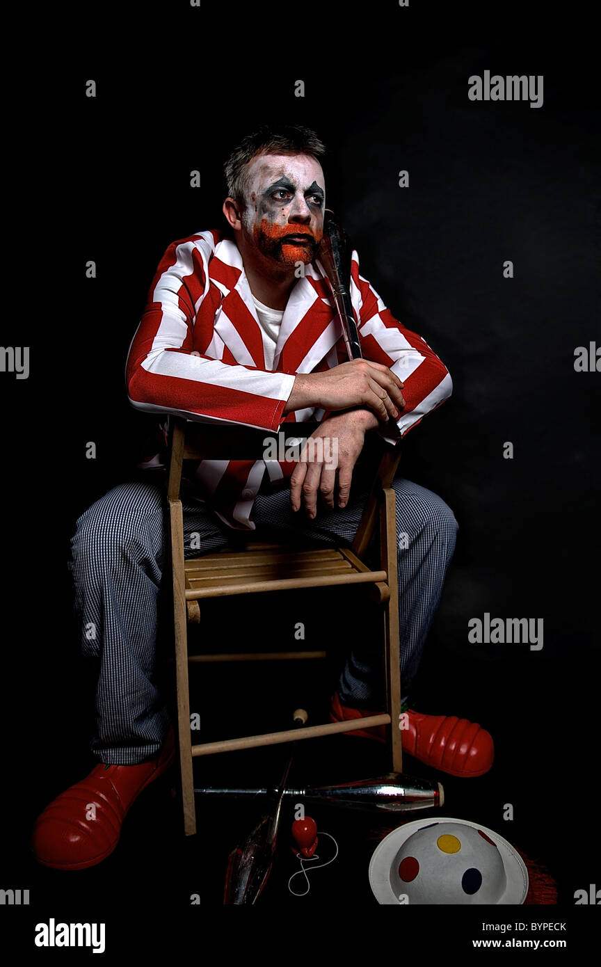Clown triste, malheureux, clown, cirque, clown effrayant Banque D'Images