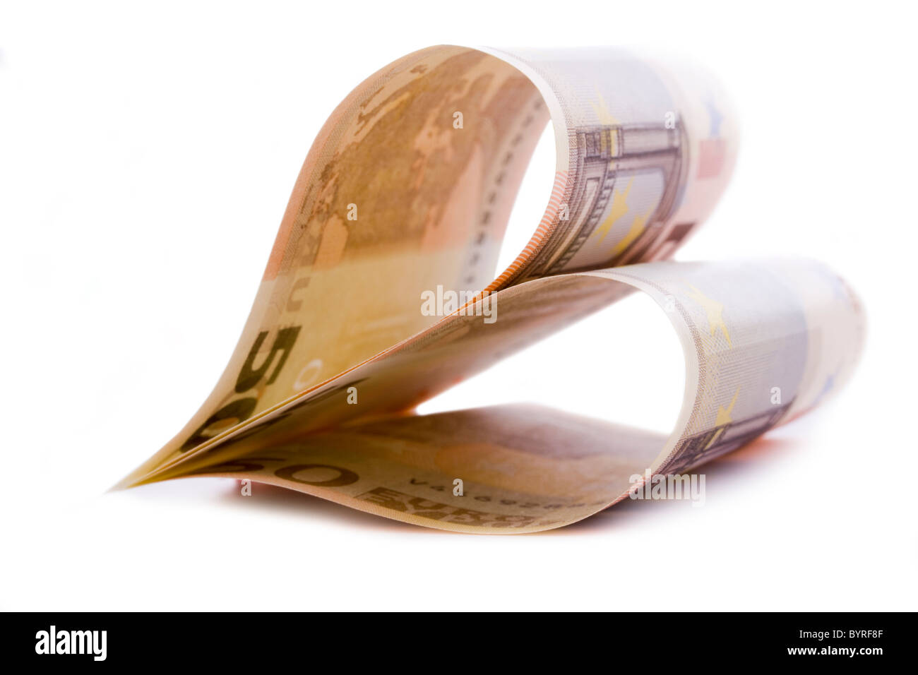 Forme coeur isolé 50 euros concept billets Banque D'Images