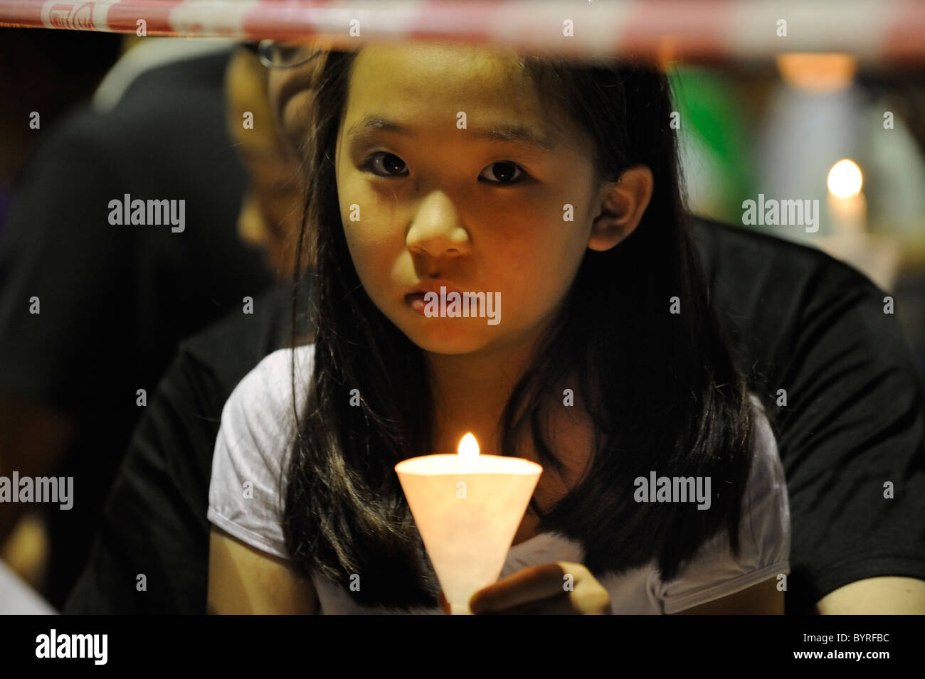 Commémoration du massacre de Tiananmen il y a 20 ans dans le parc Victoria à Hong Kong. Banque D'Images