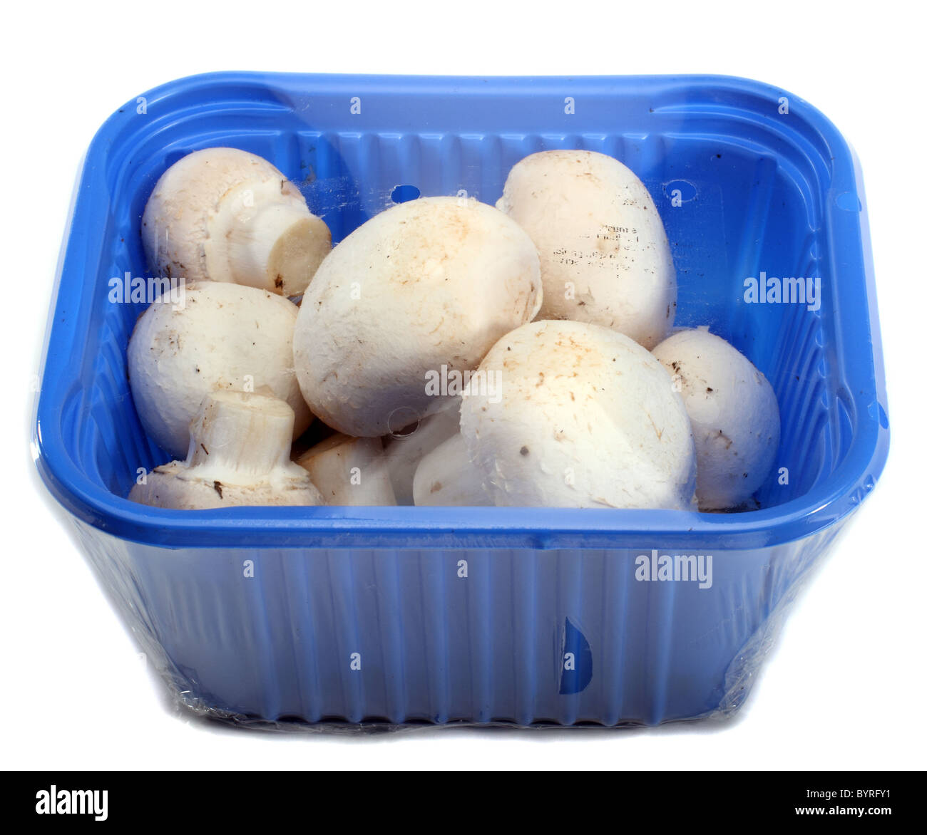 Champignons blancs frais dans un emballage de détail Banque D'Images