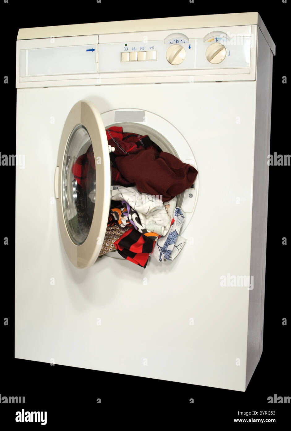 La machine à laver avec la trappe ouverte à l'intérieur du linge de couleur  Photo Stock - Alamy