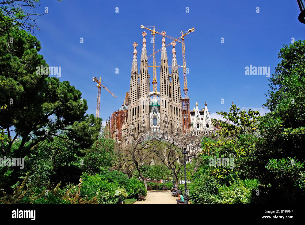 Vue de la Sagrada Familia de parc. Barcelone, Espagne. Banque D'Images