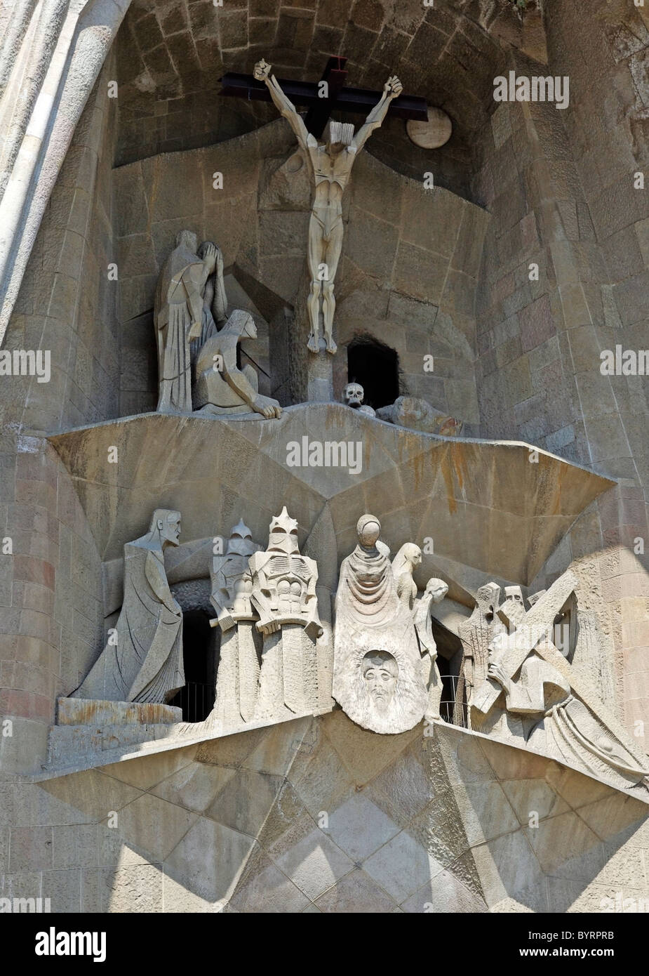 Sculptures de Gaudi. L'église Sagrada Familia. Barcelone, Espagne. Banque D'Images