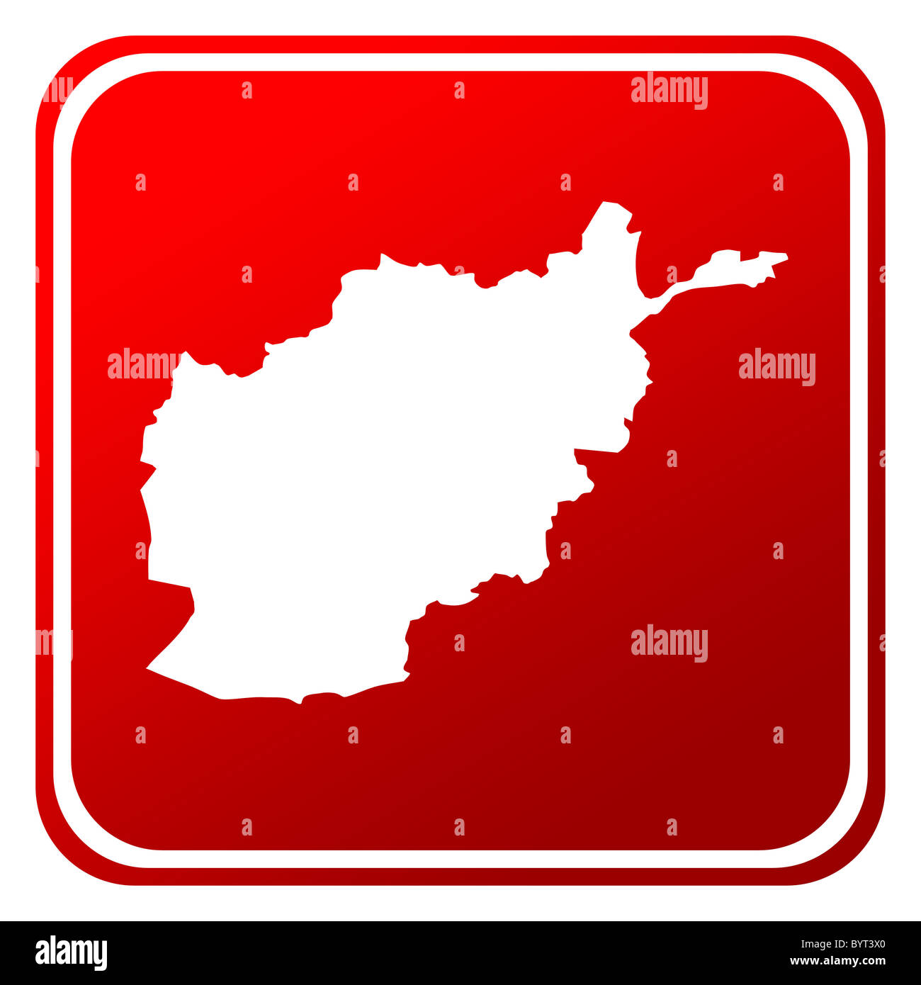Le bouton Carte Afghanistan rouge isolé sur fond blanc. Banque D'Images