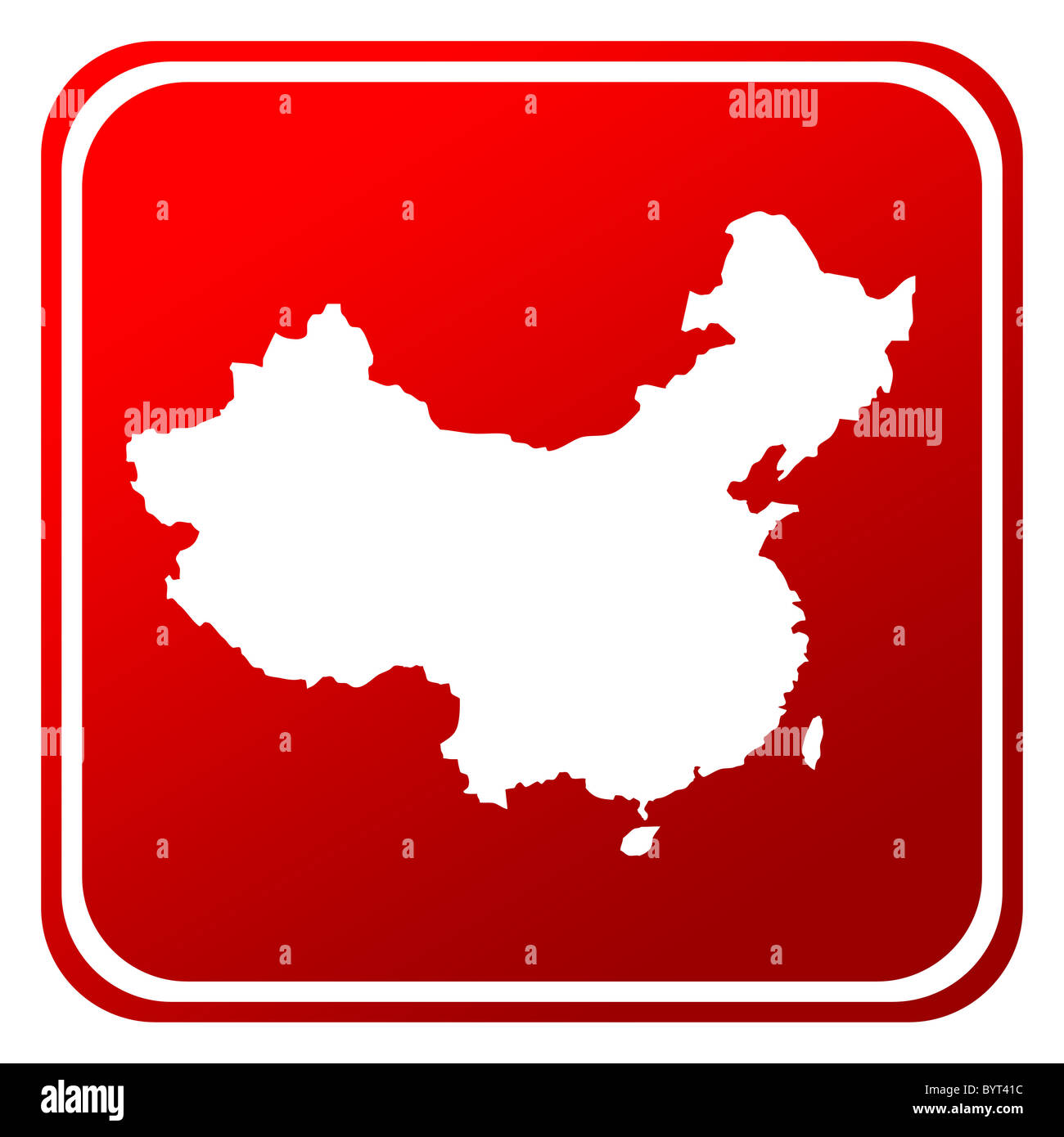 Le bouton Carte de la Chine rouge isolé sur fond blanc. Banque D'Images