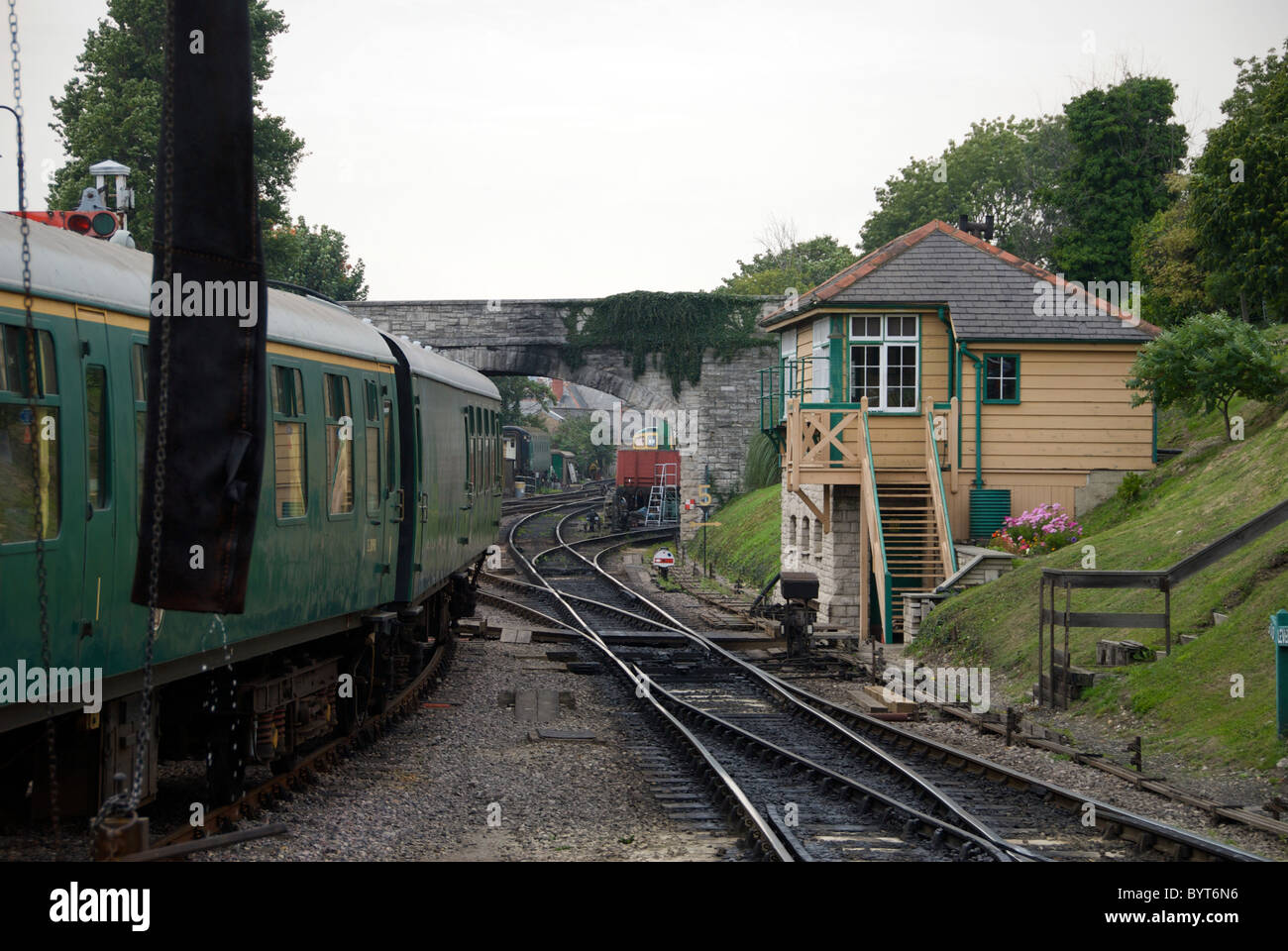 Station Swanage Locomotive Platine Hampshire England UK fort signal d'évitement Banque D'Images