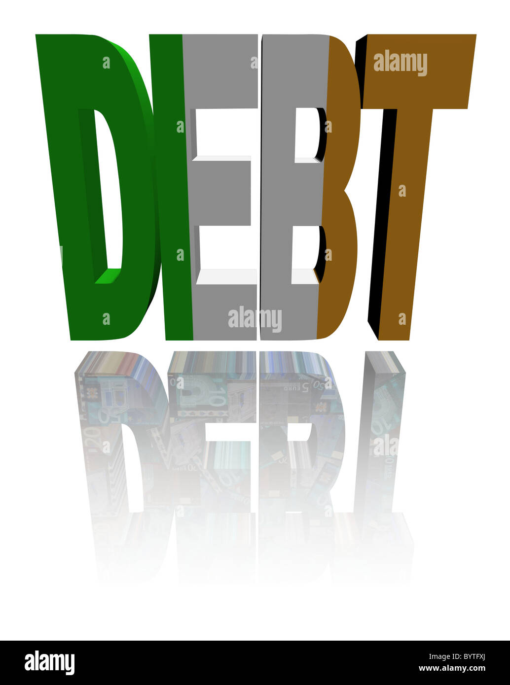 Texte de la dette avec drapeau irlandais et euros illustration Banque D'Images
