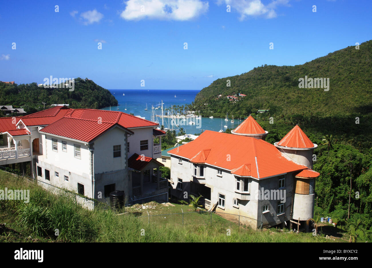 Une vue sur la baie de Marigot St Lucia Antilles Banque D'Images