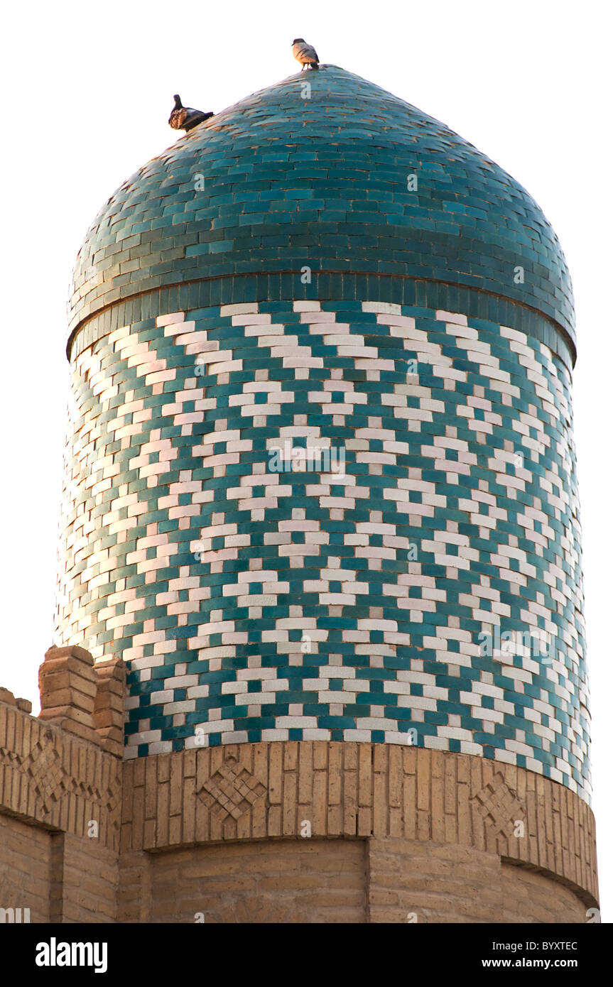 Minaret au sommet du portique d'entrée de l'arche, Khiva, Ouzbékistan Banque D'Images