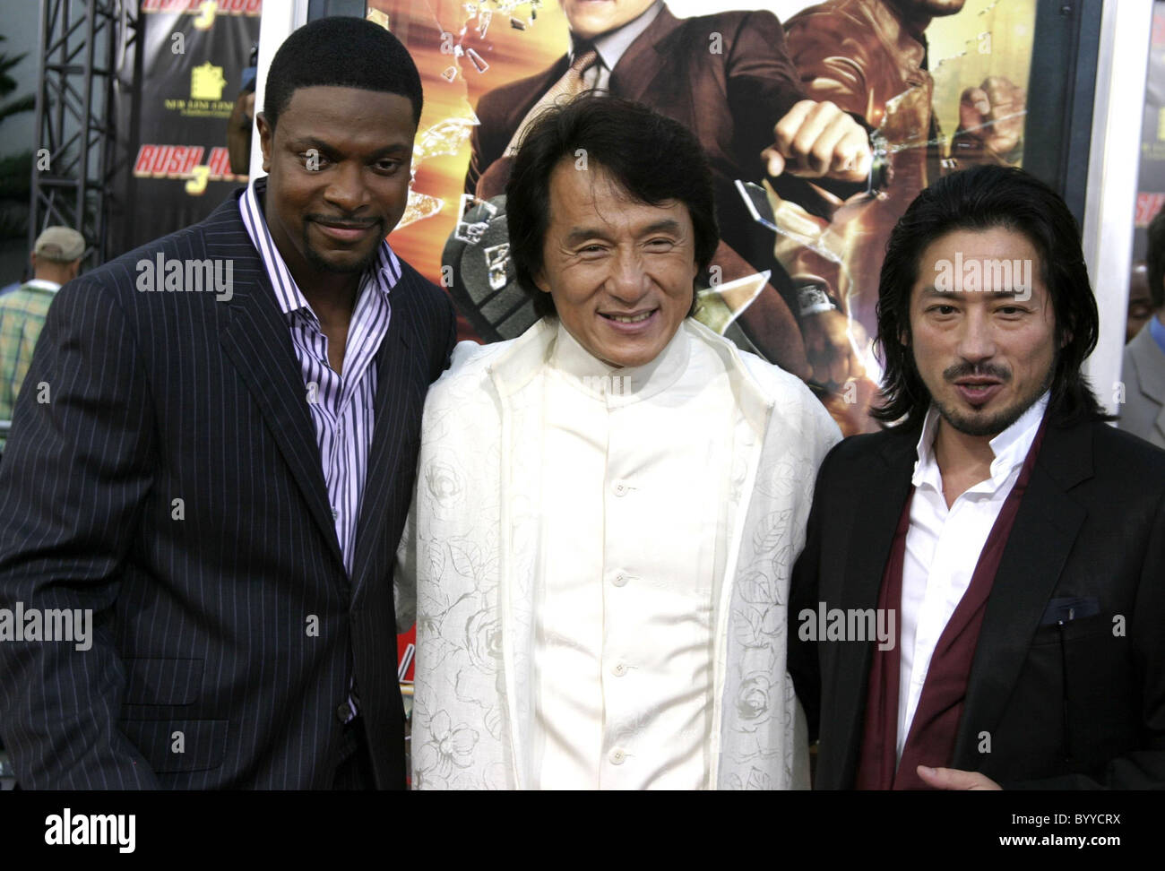 Chris Tucker, Jackie Chan et Hiroyuki Sanada La première de "Rush Hour 3" au Grauman's Chinese Theatre de Los Angeles, Banque D'Images