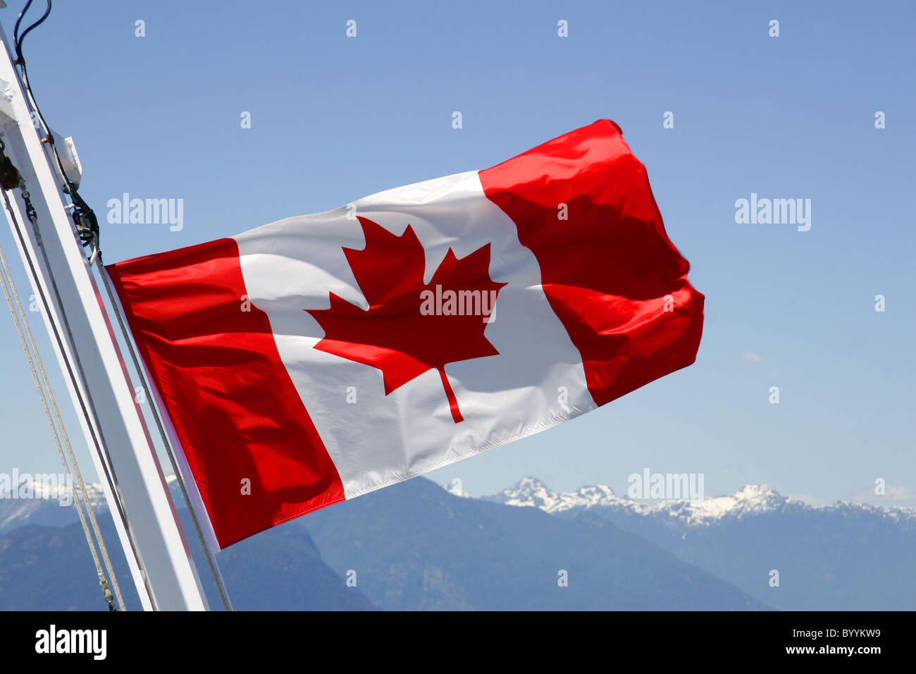 Drapeau canadien flottant dans le vent Banque D'Images