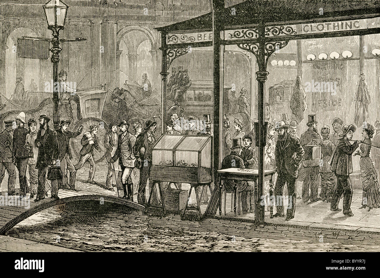 Bourke Street, Melbourne, Australie le samedi soir dans le 19e siècle. Banque D'Images