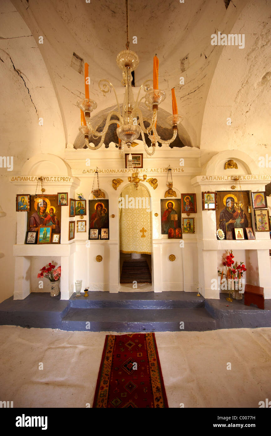 L'intérieur de la 17e siècle Monastère grec-orthodoxe byzantin de Agia Anna ( St Anne) 17e siècle Banque D'Images