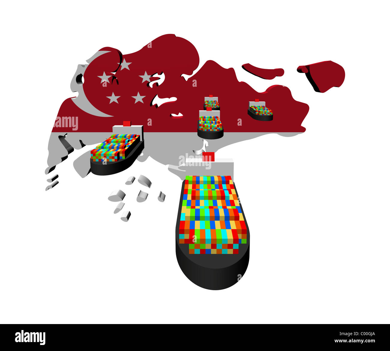 Singapour carte drapeau avec des navires porte-conteneurs illustration Banque D'Images