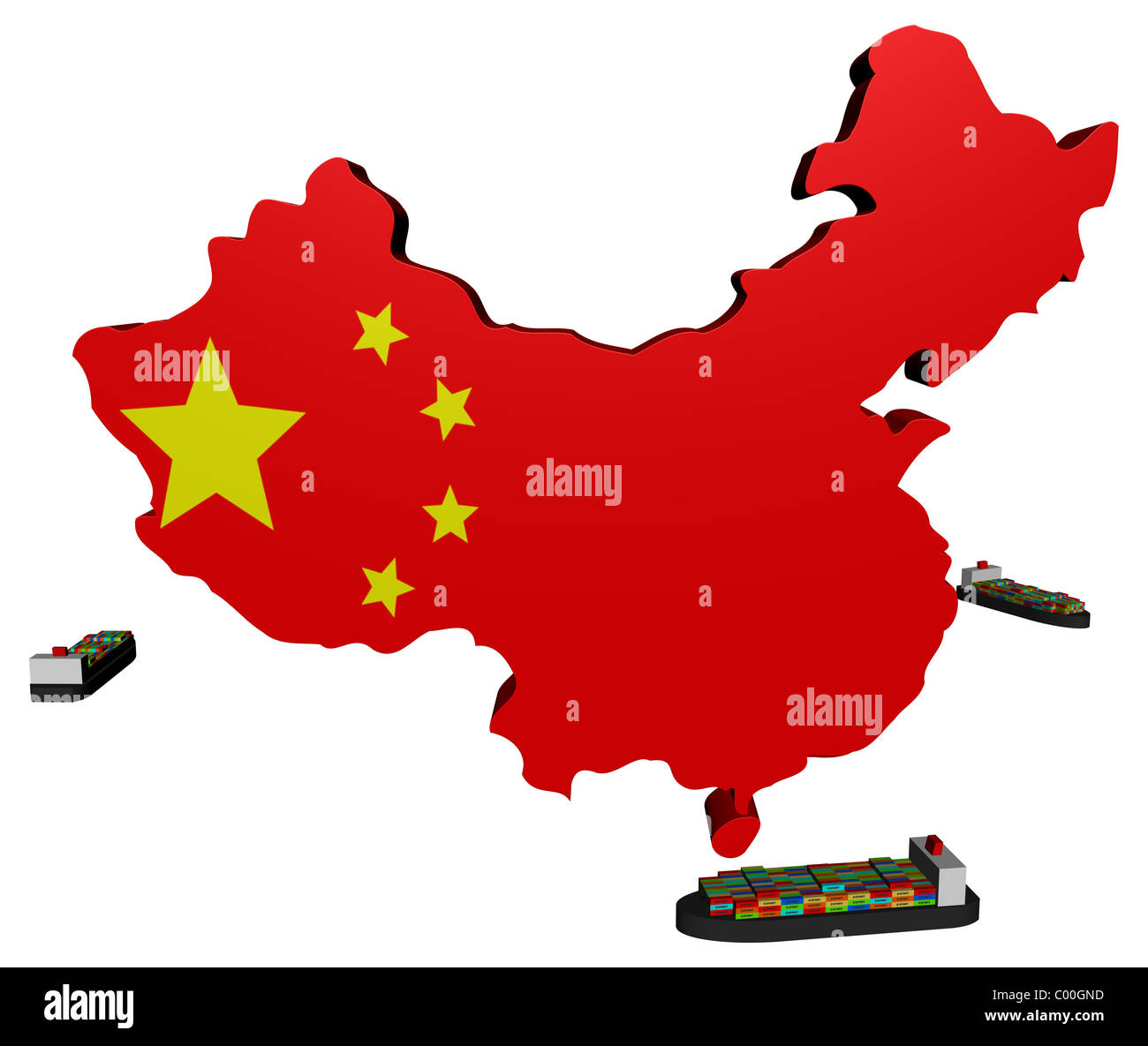Chine carte drapeau avec des navires porte-conteneurs illustration Banque D'Images