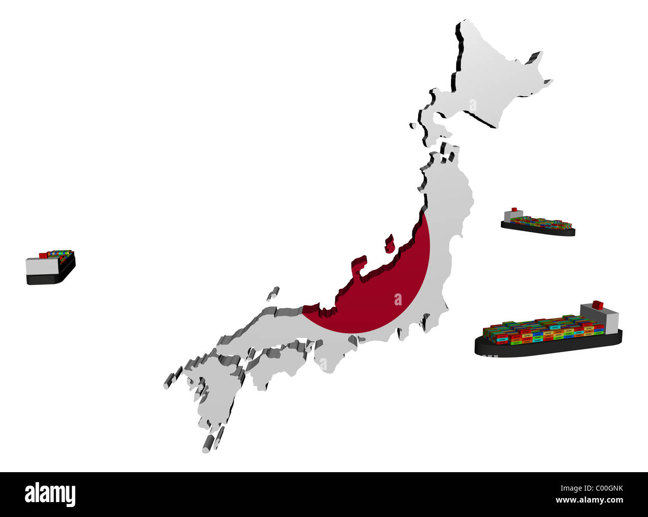 Japon carte drapeau avec des navires porte-conteneurs illustration Banque D'Images