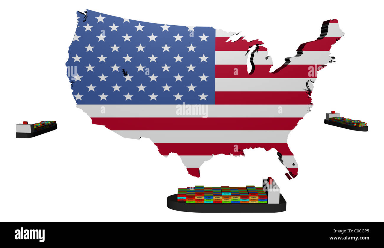 Usa carte drapeau avec des navires porte-conteneurs illustration Banque D'Images