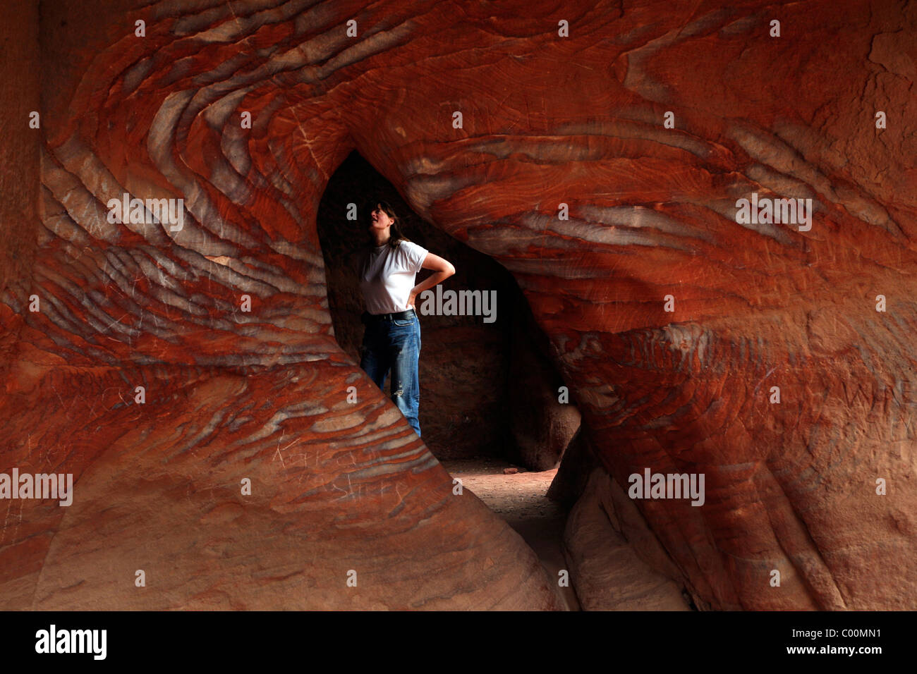 Détail d'un grès colorés, Petra, Jordanie. Banque D'Images