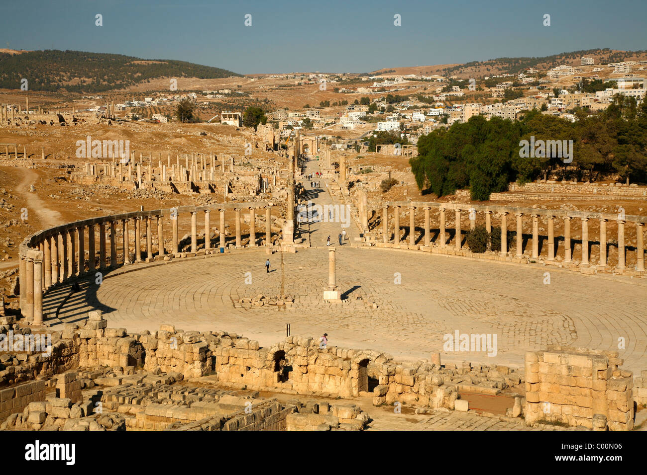 Le Forum ovale, Jerash, en Jordanie. Banque D'Images