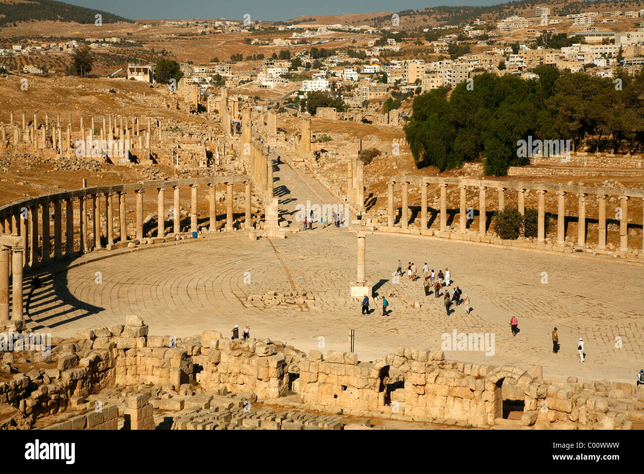 Le Forum ovale, Jerash, en Jordanie. Banque D'Images