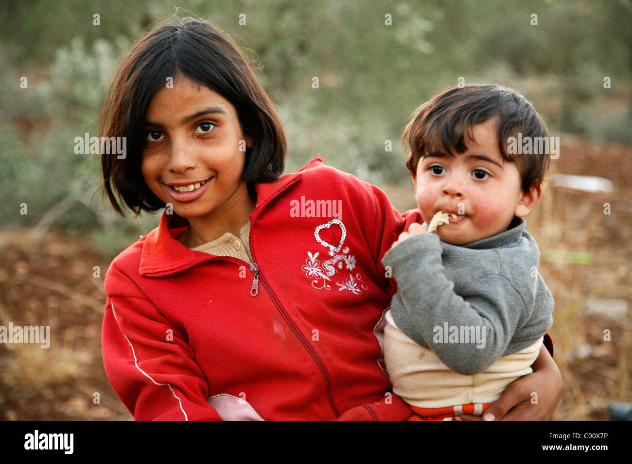 Portrait d'un enfant près de Umm Qais, Jordanie. Banque D'Images