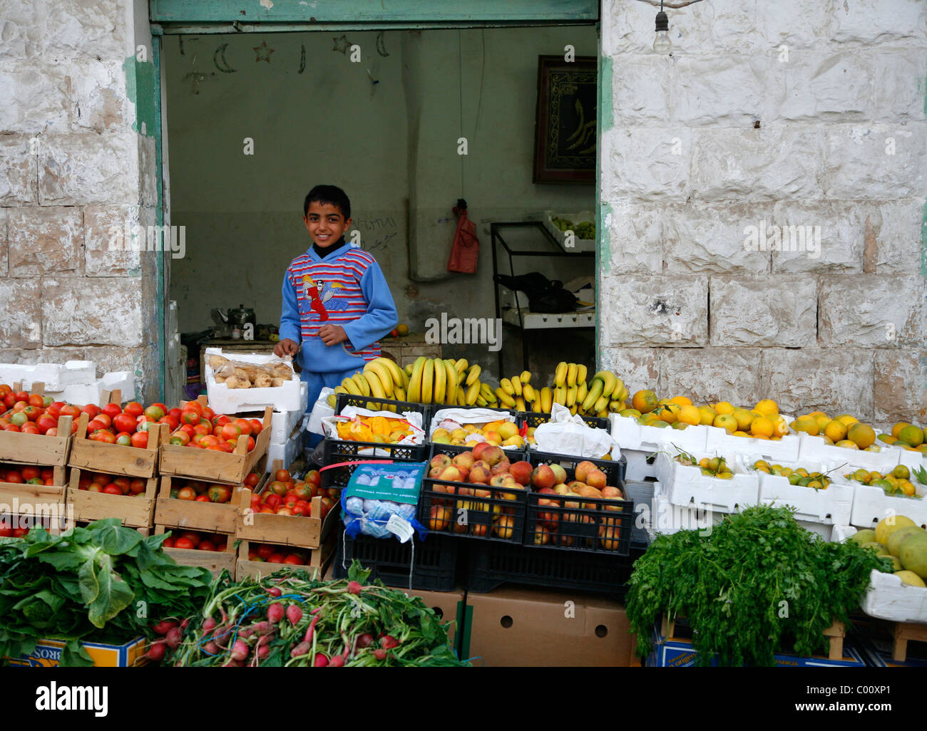 Fruits et légumes shop, Karak, Jordanie. Banque D'Images