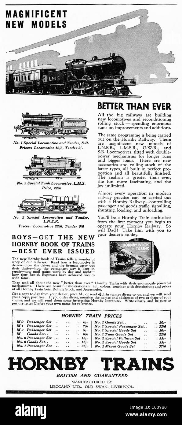 Années 1920 annonce dans une revue d'intérêt pour les trains HORNBY Banque D'Images