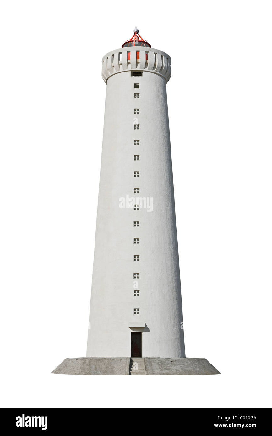 Vieux classique phare isolé sur fond blanc Banque D'Images