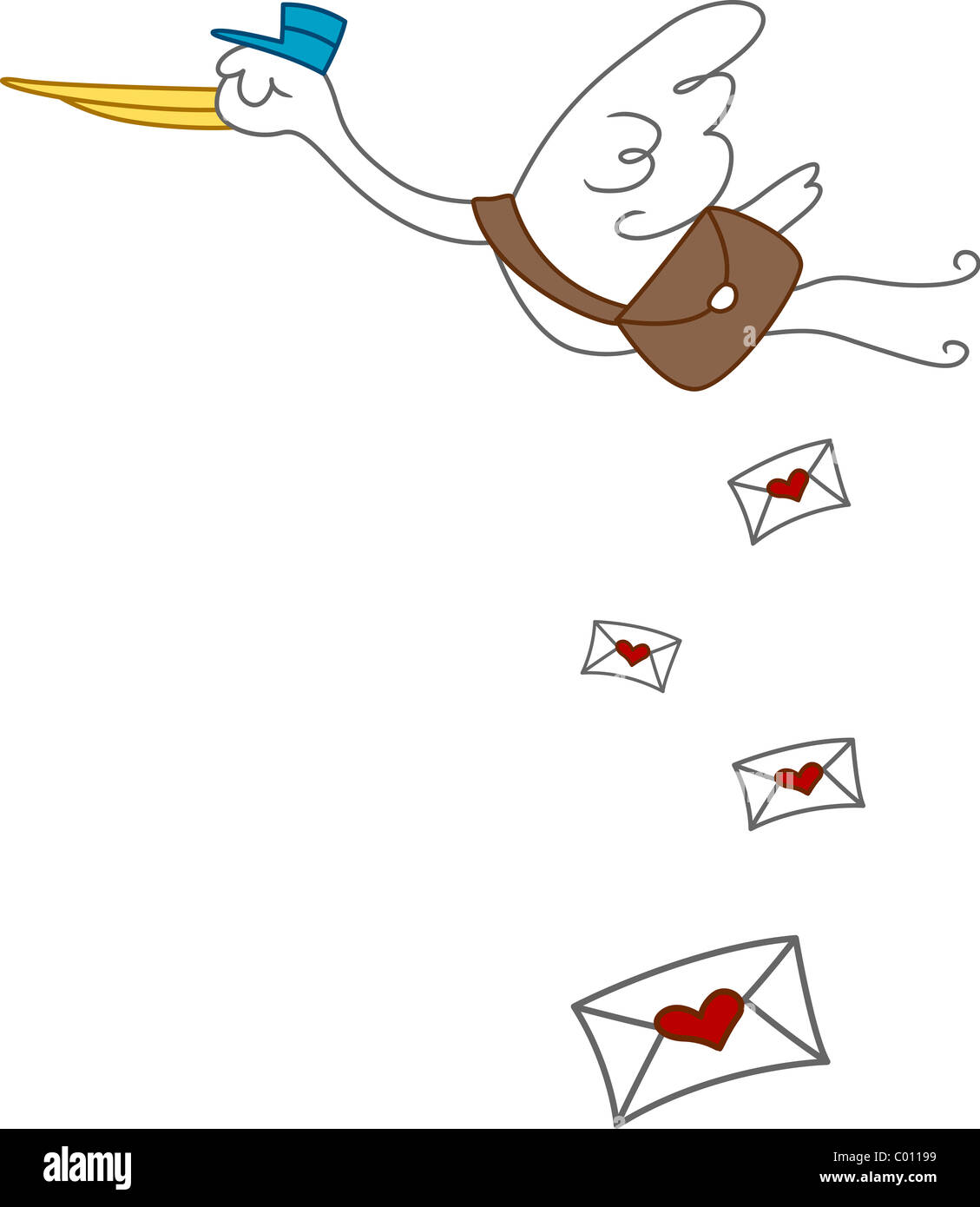 Illustration d'une Stork Delivering Lettres d'amour Banque D'Images