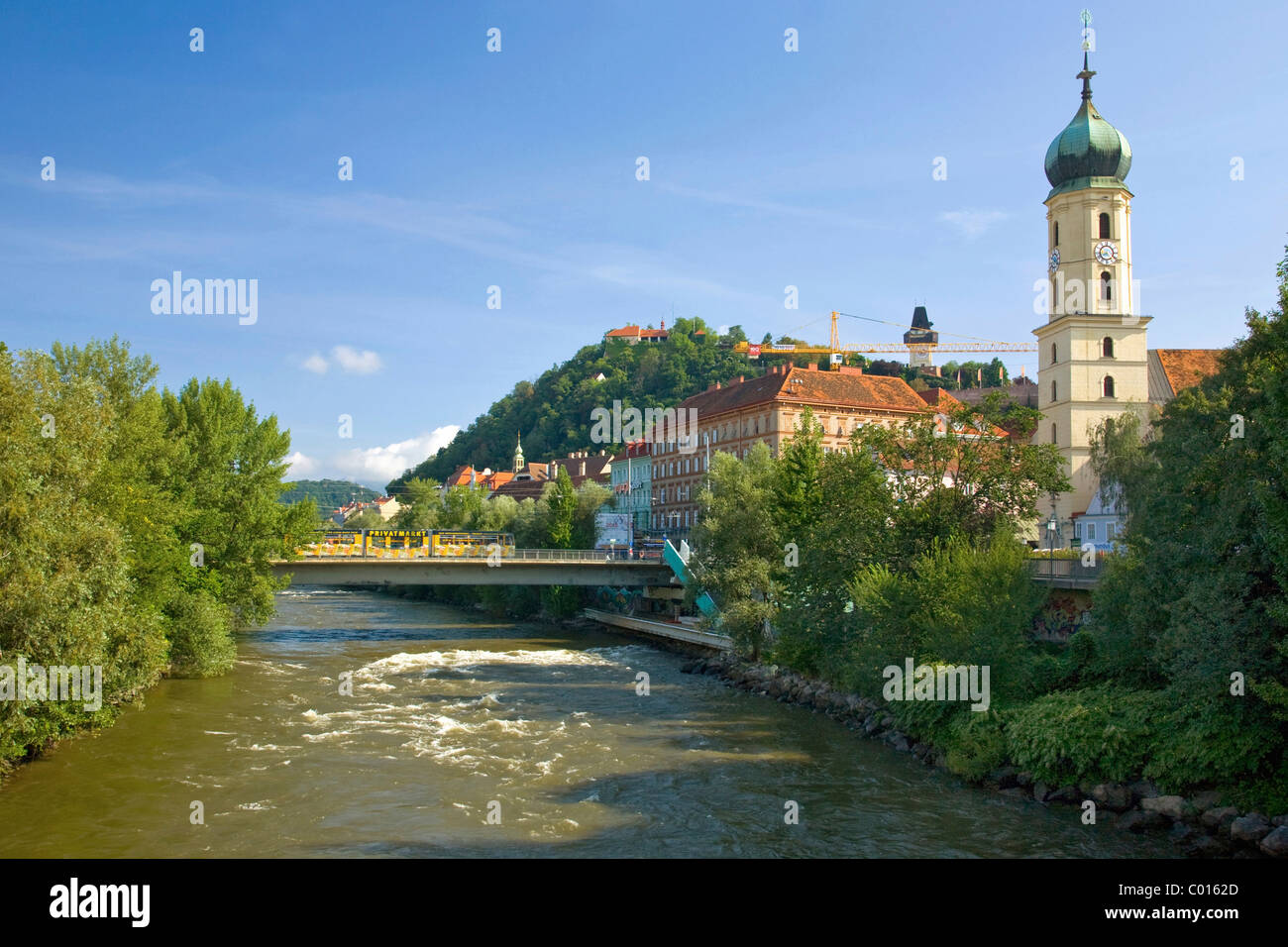 Vue de la rivière Mur, à Graz, Autriche, Europe Banque D'Images