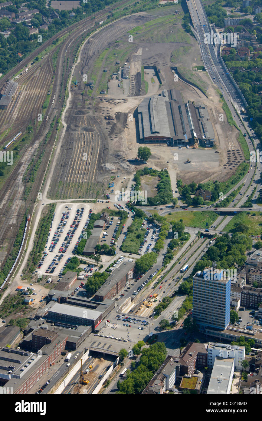 Photo aérienne, site de l'événement de la Love Parade de Duisburg, 2010 le fret ferroviaire, Duisburg, Ruhr, Rhénanie du Nord-Westphalie Banque D'Images