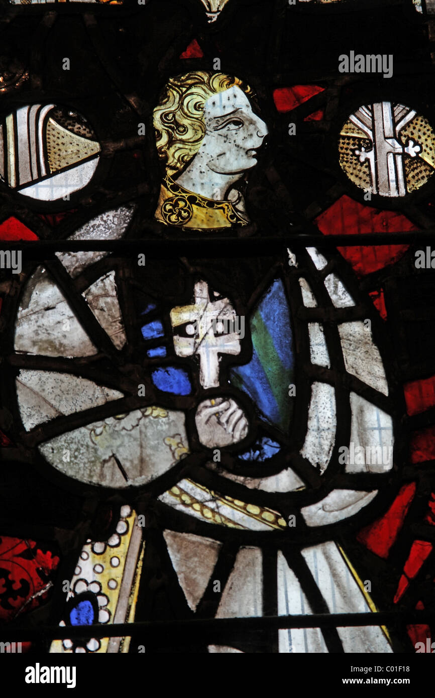 Un vitrail du xvie siècle représentant un moine, Église de bataille, Shropshire Banque D'Images