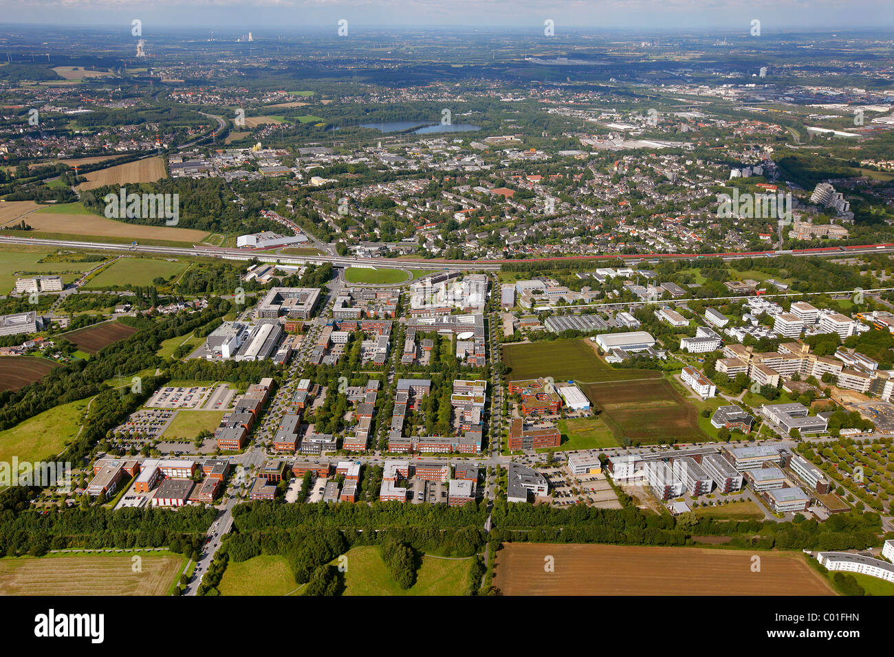 Vue aérienne du parc technologique, Dortmund, Université de Dortmund, l'Institut Fraunhofer, Dortmund, Ruhr Banque D'Images