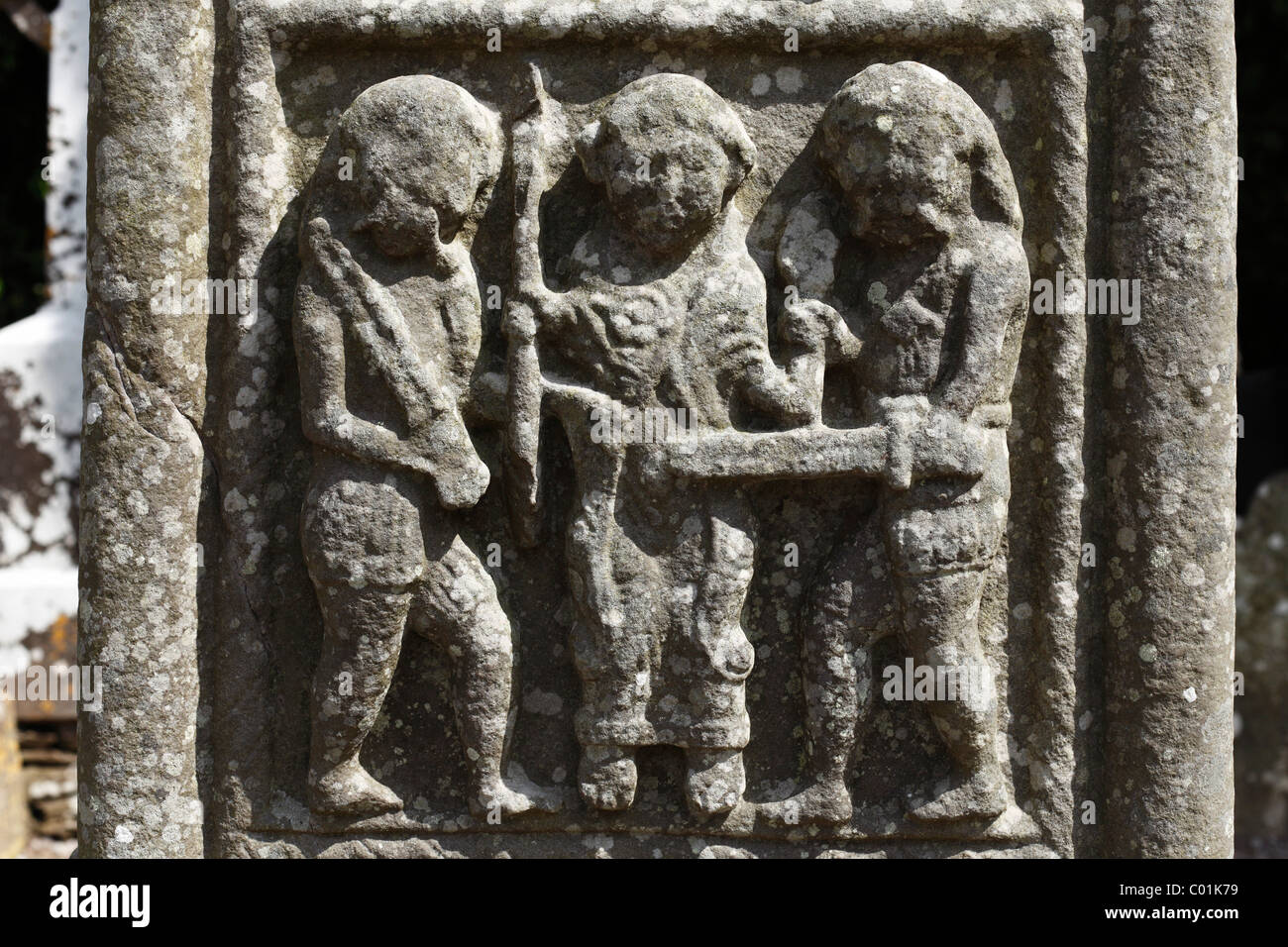 Bas-relief de la prise du Christ au jardin de Gethsémani, à l'ouest-face de Muiredach's High Cross, Croix Haute Banque D'Images
