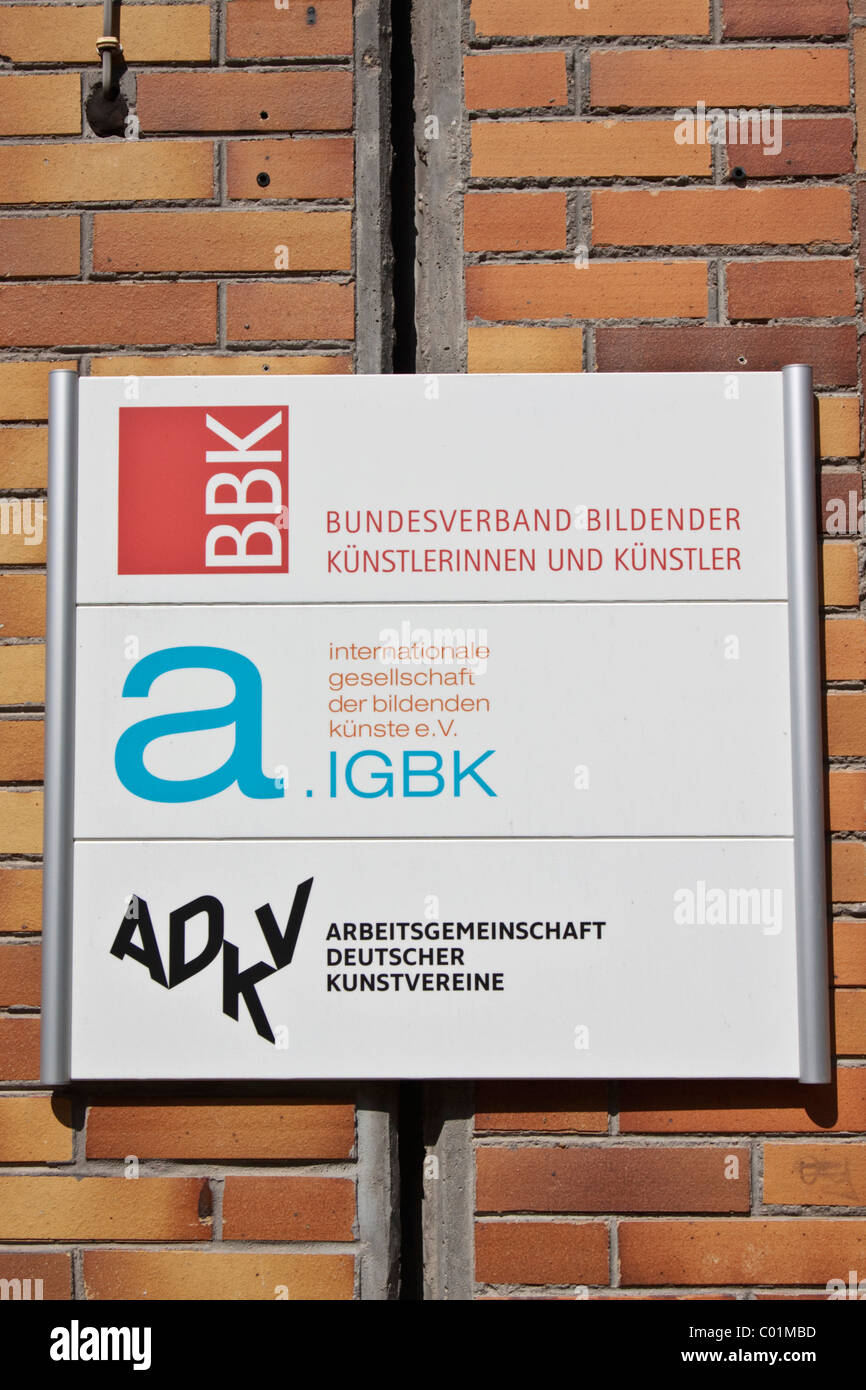 Signe de 'Bildener BKKs, Bundesverband Kuenstlerinnen und Kuenstler', l'allemand pour "association fédérale des artistes visuels", Berlin Banque D'Images