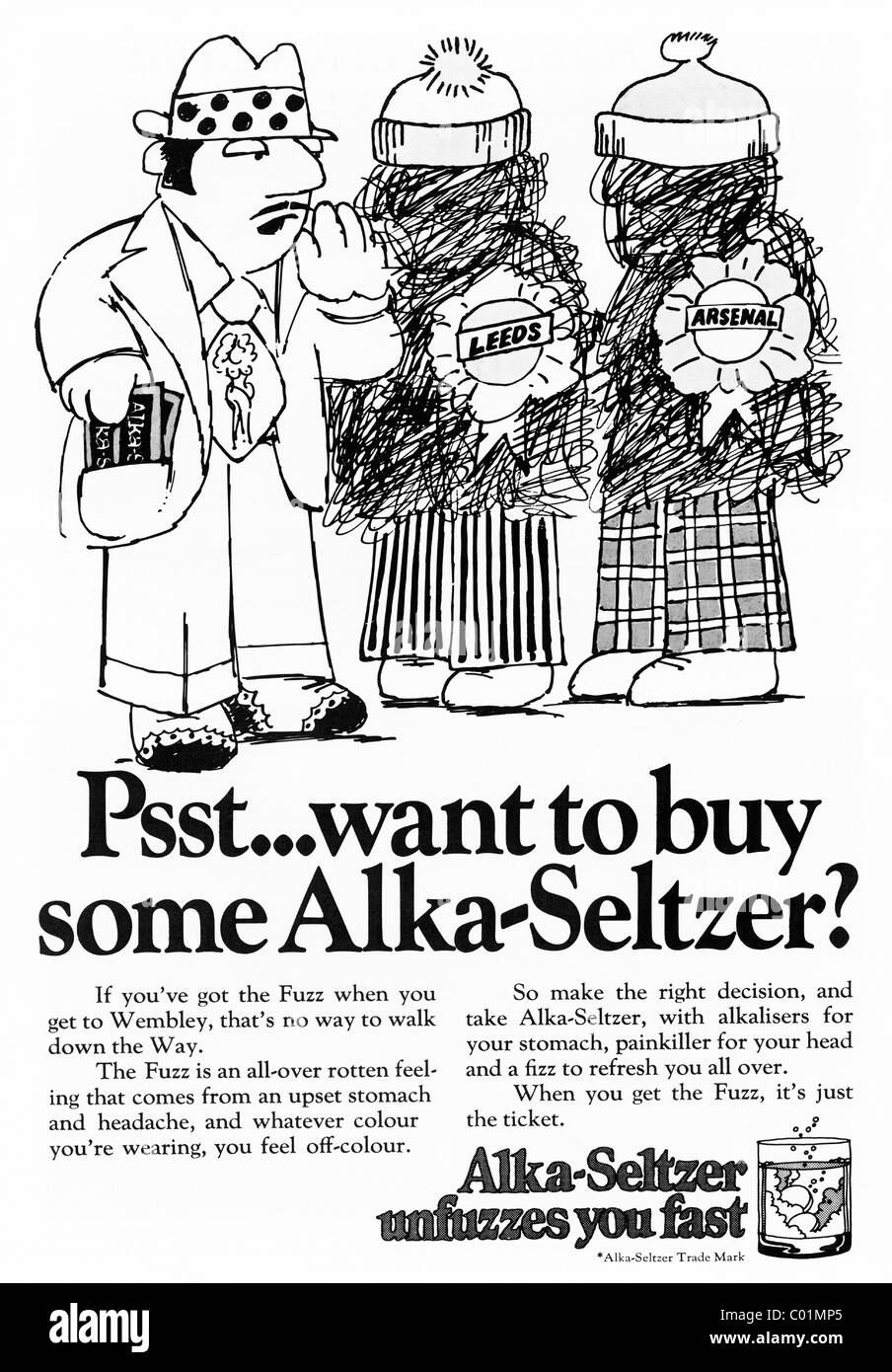 1970 Annonce dans le programme de football de l'ALKA-SELTZER Banque D'Images