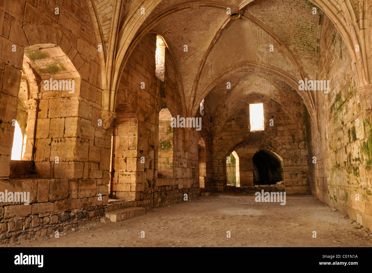 Dans la loggia gothique forteresse des Croisés, Crac Krak des Chevaliers, UNESCO World Heritage Site, Qalaat Al Husn, Hisn, Syrie Banque D'Images