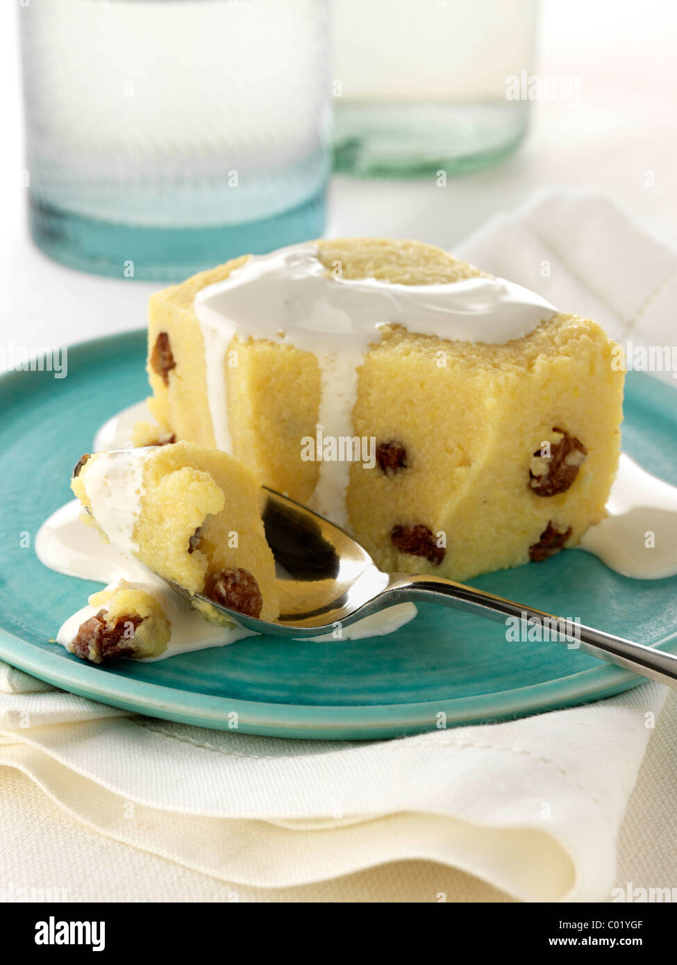 La polenta sucrée recette crème dessert soja vegan Banque D'Images