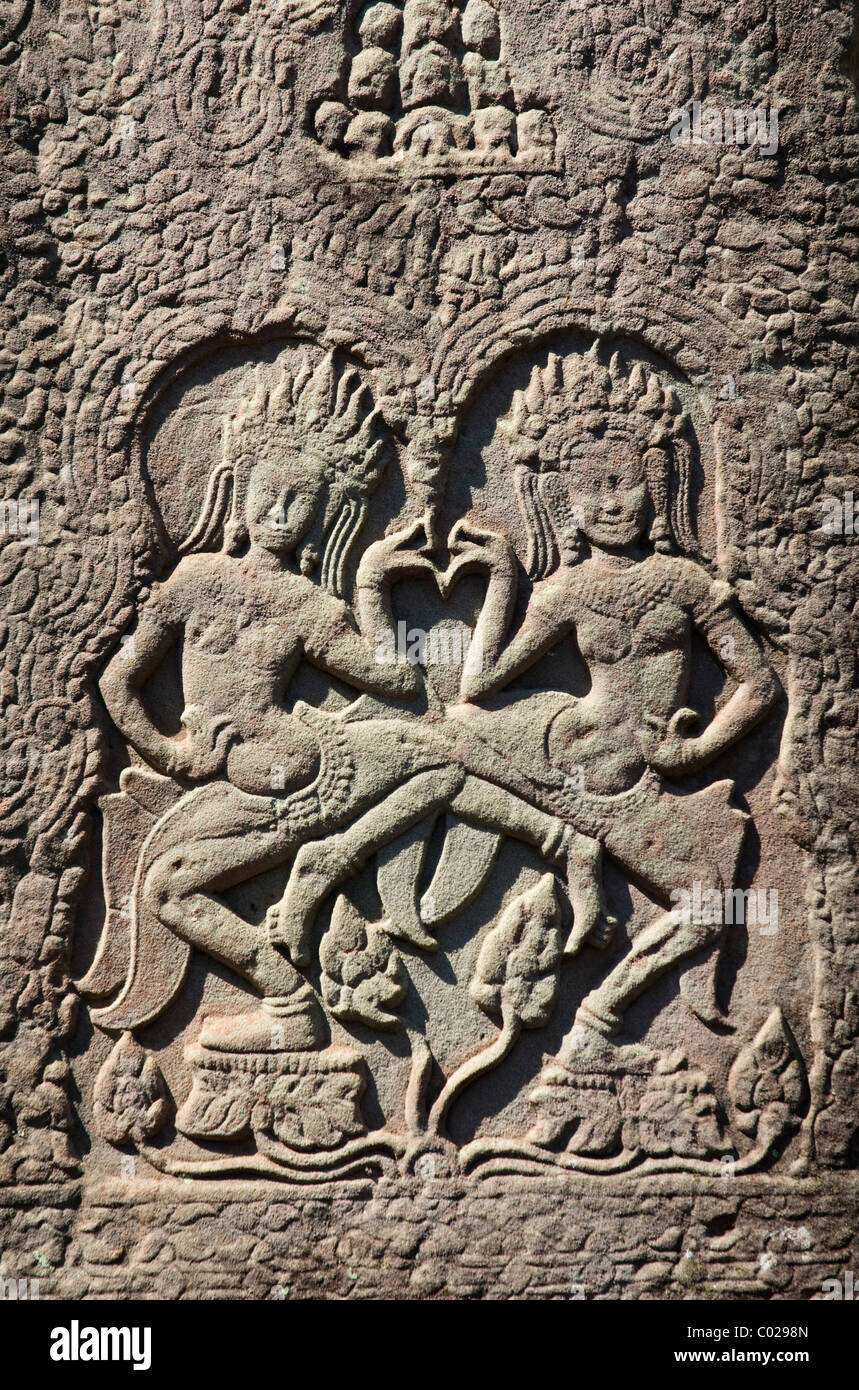 Soulagement des danseuses Apsara, temple Bayon, temples d'Angkor, Siem Reap, Cambodge, Indochine, Asie du sud-est Banque D'Images